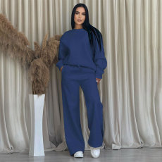 SC Solid Color Long Sleeve Loose Wide Leg Pants Set SSNF-211470