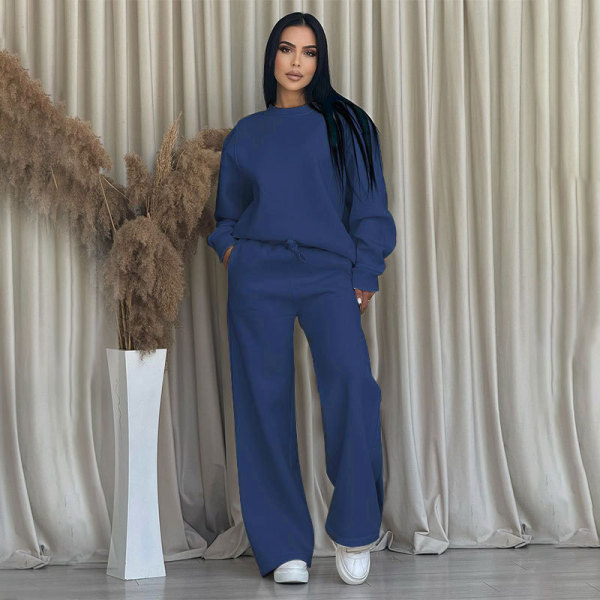 SC Solid Color Long Sleeve Loose Wide Leg Pants Set SSNF-211470