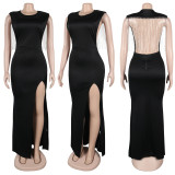 SC Solid Color Backless Split Maxi Dress NY-3278