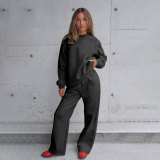 SC Solid Color Loose Long Sleeve Pants Two Piece Set SSNF-211468