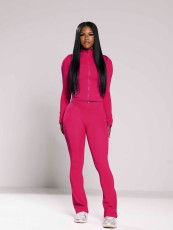 SC Solid Color Tight Long Sleeve Micro Flare Pants Suit CH-24057