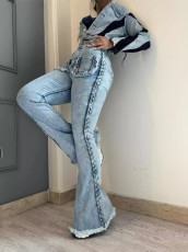 SC Fashion Long Sleeve Denim Two Piece Pants Set YMEF-52035