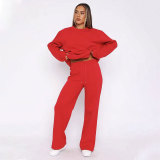SC Solid Color Loose Long Sleeve Pants Two Piece Set SSNF-211468