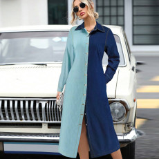 SC Denim Color Block Long Sleeve Maxi Dress GDAM-218550