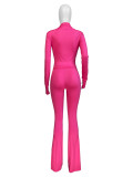 SC Solid Color Tight Long Sleeve Micro Flare Pants Suit CH-24057