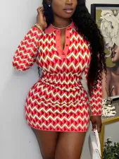 SC Stripe Print Lapel Long Sleeve Mini Dress LM-3360
