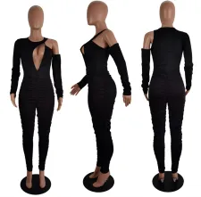 SC Solid Color Off Shoulder Slim Jumpsuit LSL-6485