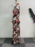 SC Print Long Sleeve Button Side Split Maxi Dress NY-10897
