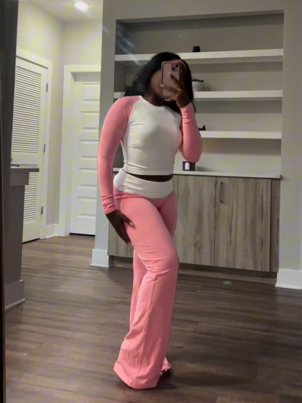SC Contrast Color Long Sleeve Tight 2 Piece Pants Set CH-24061