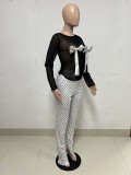 SC Mesh Bow Spot Print Split Pants Two Piece Set YNSF-2655