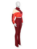SC Color Block Long Sleeve Micro Flare Pants Suit CH-24060