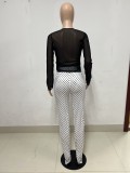 SC Mesh Bow Spot Print Split Pants Two Piece Set YNSF-2655