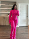 SC Solid Color Tight Long Sleeve Micro Flare Pants Suit CH-24057