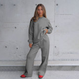 SC Solid Color Loose Long Sleeve Pants Two Piece Set SSNF-211468