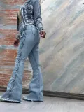 SC Fashion Long Sleeve Denim Two Piece Pants Set YMEF-52035