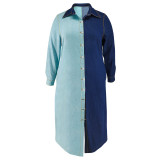 SC Denim Color Block Long Sleeve Maxi Dress GDAM-218550