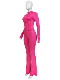 SC Solid Color Tight Long Sleeve Micro Flare Pants Suit CH-24057