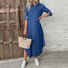 SC Plus Size Single-breasted Long Sleeve Denim Maxi Dress GDAM-218626
