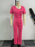SC Irregular Neckline Button Down Wide Leg Jumpsuit NY-10893