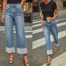 SC Fashion Loose Rolled Hem Washed Jeans GKNF-11035