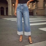 SC Fashion Loose Rolled Hem Washed Jeans GKNF-11035