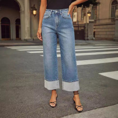 SC Fashion Loose Rolled Hem Washed Jeans GKNF-11035