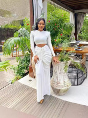 SC Solid Color Pleated Drawstring Long Skirt Suit MUE-M8075