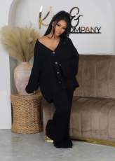 SC V-Neck Buttoned Cardigan Wide Leg Pants Sweater Set GCNF-0224