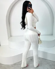 SC Solid Color Knits Long Sleeve Two Piece Pants Set TR-1316
