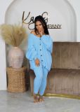 SC Solid Color V Neck Sweater Tight Pants 2 Piece Set GCNF-0222