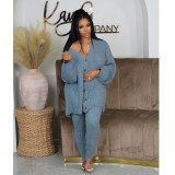 SC Solid Color V Neck Sweater Tight Pants 2 Piece Set GCNF-0222