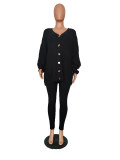 SC Solid Color V Neck Sweater Tight Pants 2 Piece Set GCNF-0222
