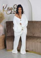 SC V-Neck Buttoned Cardigan Wide Leg Pants Sweater Set GCNF-0224