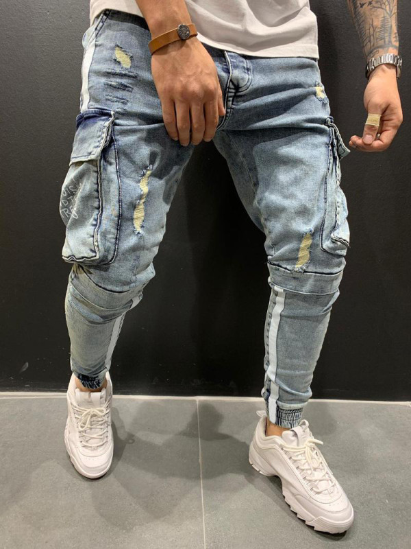 SC Men's Zipper Pocket Patchwork Pencil Jeans GDMY-1952