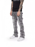 SC Men's Washed Denim Frayed Layered Micro Flare Jean GDMY-3039
