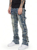 SC Men's Washed Denim Frayed Layered Micro Flare Jean GDMY-3039