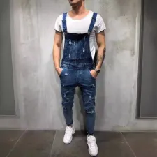 SC Men's Holes Denim Slim Back Pants Jumpsuit GDMY-828