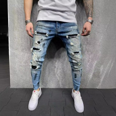 SC Men's Paint Denim Slim Fit Holes Calf Pants GDMY-2021