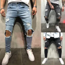 SC Men's Plus Size Fashion Holes Pencil Jeans GDMY-11098