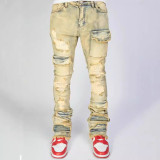 SC Men's Fashion Holes Denim Zipper Stacked Jeans GDMY-MGD1090