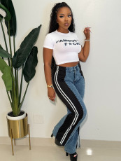 SC Fashion Patchwork Stripe Straight Jeans SH-S391244