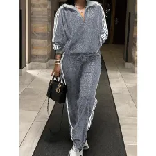 SC Plus Size Sequin Casual Patchwork Two Piece Pants Set QYXZ-GT9146