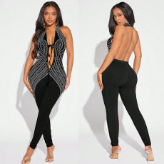 SC Backless V Neck Hot Drill Jumpsuit NY-K3262