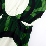 SC O Neck Print Ruffle Sleeve Maxi Dress GYLY-10541