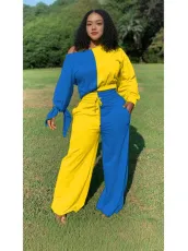 SC Plus Size Contrast Color Patchwork 2 Piece Pants Sets SMD-2046