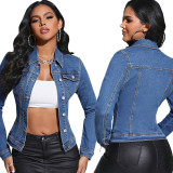 SC Long Sleeve Lapel Pockets Denim Coat GDAM-218619