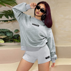 SC Long Sleeve Loose Sweatshirt Tight Shorts Fashion Casual Suit FL-JY24386MHO