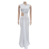 SC Solid Color Sleeveless Deep V Neck Maxi Dress BY-C7061