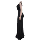 SC Solid Color Sleeveless Deep V Neck Maxi Dress BY-C7061