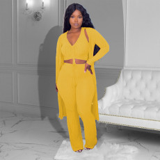 SC Solid Color Long Sleeve Loose 3 Piece Pants Set ZDF-31262